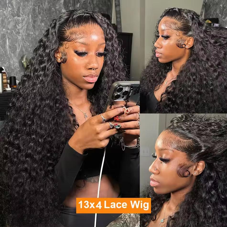 Loose Deep Curly 30 38 Inch 13X6 Hd Lace Frontal Human Hair Wigs Brazilian Water Wave 13X4 Lace Front Wig 180 Density Kinky Curly Virgin Human Hair Wigs Pre Plucked Natural Hairline