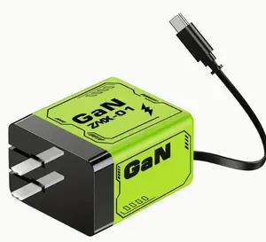 2-in-1 35W Fast Charger with Retractable Wall Plug, USB-C Cable & Dual USB Ports, Foldable All-in-One Charger for Phones & Tablets