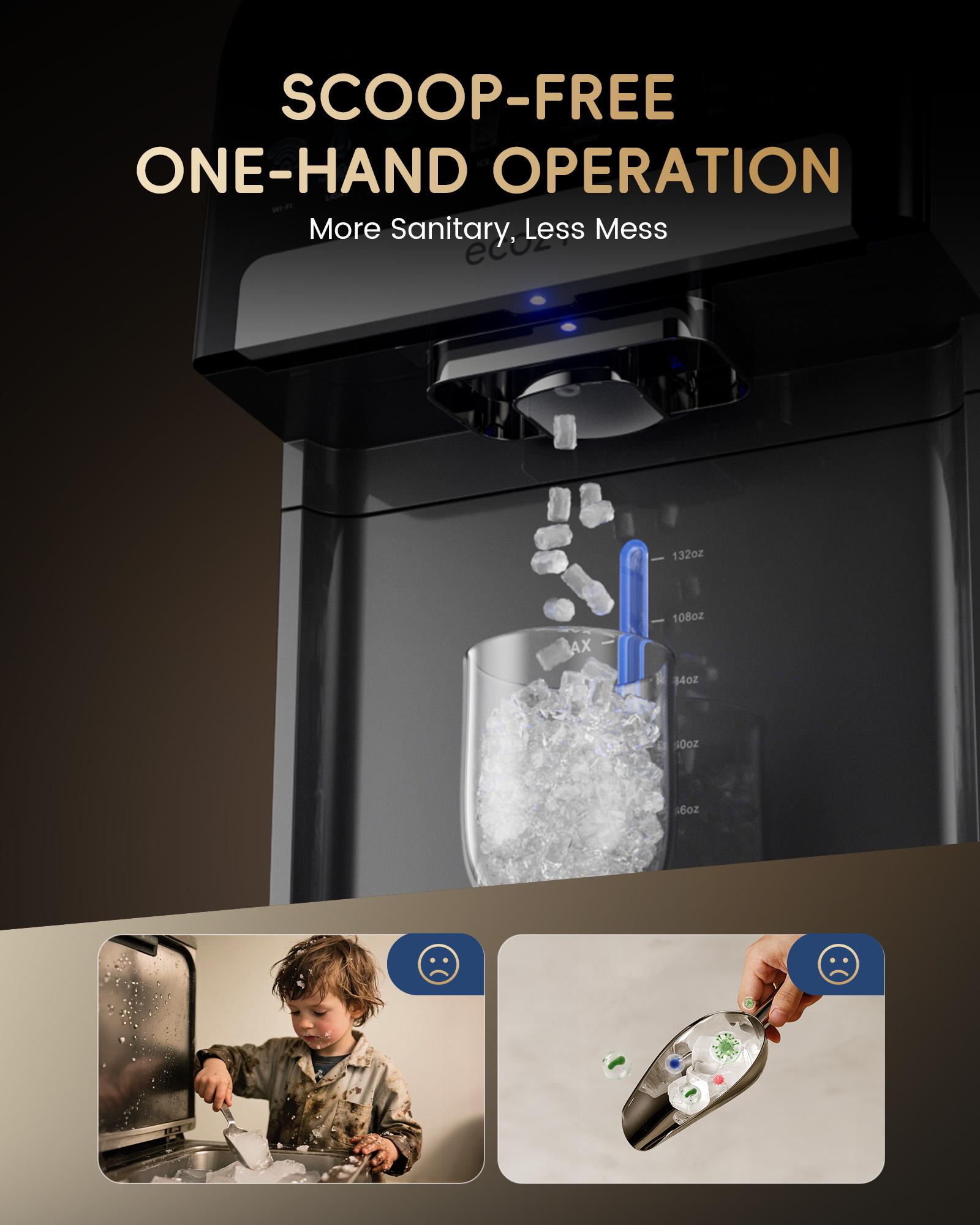 ecozy Nugget Ice Maker Dispenser, Real Sonic Ice, Smart 2-in-1 Pebble Ice Machine Countertop & Water Dispenser with App Control, Easy Self-Cleaning, Ultra-quiet, Auto Lighting, TDS Monitor, Measured Dispensing, 33Lbs/Day,  Christmas Gift, Holiday Gift