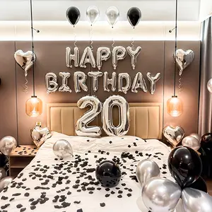 1050pcs Black Silver Party Balloons Decorations Silver Happy Birthday Banner Chrome Latex Heart Shape Foil 1000pcs Black Rose Petals for Birthday Wedding Baby Shower Anniversary Perfect Kit for All Occasions happy birthday roomdecor fake flower petal Gold