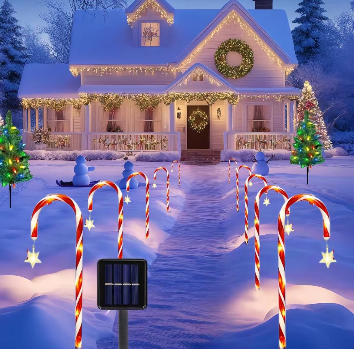 Solar-Powered LED Christmas Candy Cane Lights (8/12 Count) - 8 Modes, Battery-Powered, No Plug Needed, Ideal for Yards, Lawns, Walkways, Festive Winter Holiday Decorative Lights