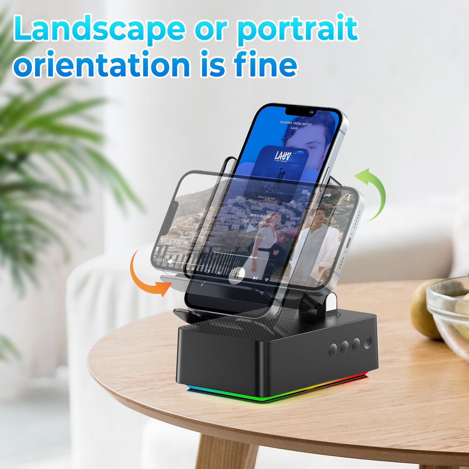 AKLLCCR Gen 2 Wireless Bluetooth/Induction Audio Speaker with Phone Stand RGB Magic Color Lights 5.4 HD Surround Subwoofer Sound IPX4 Waterproof 300° Foldable USB Type C Gift for Friends and Family