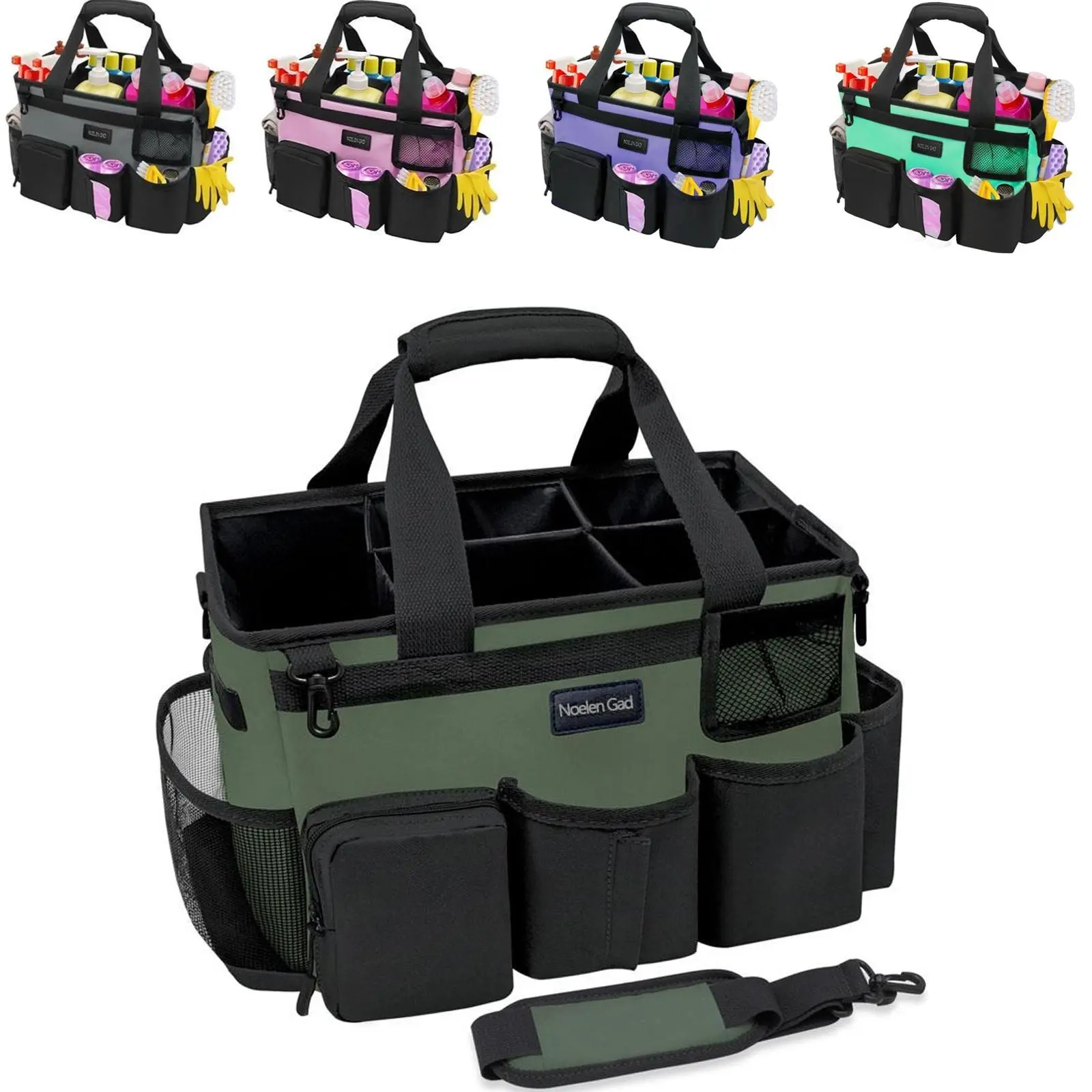 Wearable Cleaning Caddy Organizer with 5 Foldable Compartments and Durable Strap for Cleaning Car Cleaning Tool Organizer