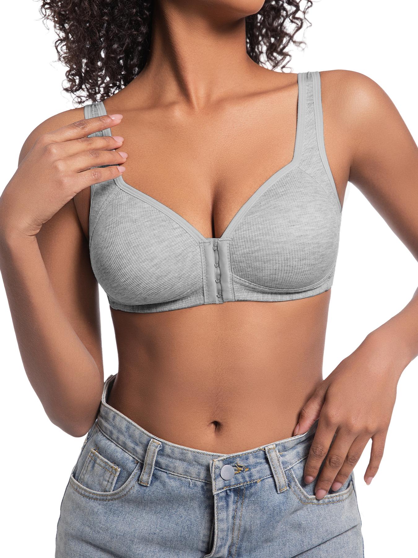 1PCS Women's Solid Hook & Eye Front Push Up Bra, Soft Casual Comfortable Elegant Breathable Wireless Lingerie Top for Daily Wear, Bra Pack,Women's Lingerie for All Seasons, Pushbra,Womenswear, Unlined Bra, Wireless Underwear Bras