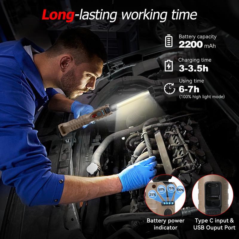 Rechargeable Flashlights 2 Pcs, LED Work Lights with Magnetic Base & Hanging Hook, 180°Rotate, 5 Modes, Work Light Mechanic Flashlight for Car Repair, Grill, Outdoor Use,Valentine's Day Gifts for Him, Dad, and the Handyman