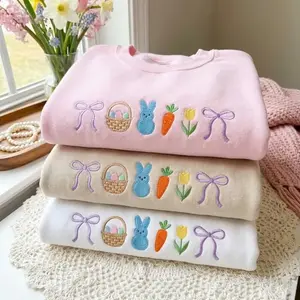 Embroidered Easter Coquette Bow Sweatshirt, Pastel Bunny Eggs With Bow Shirt, Easter Day Crewneck, Spring Easter Outfit, Gift for her,Spring Easter Aesthetic Outfit, Cozy Holiday Pullover, Kawaii Easter Bunny Shirt, Soft Cottagecore Spring Gift for Women