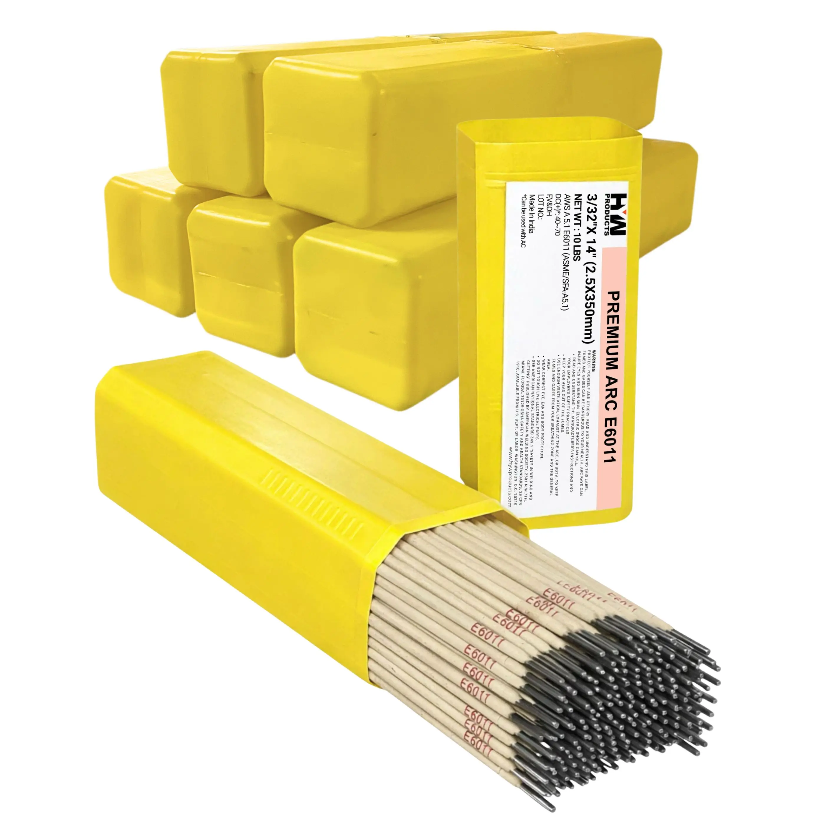 High-Cellulose E6011 Premium Arc Stick Electrodes, 3/32in 14-Inch Rods, 10-lb Box, 6PK, Easy Slag Removal, Excellent Mechanical Properties, High Ductility