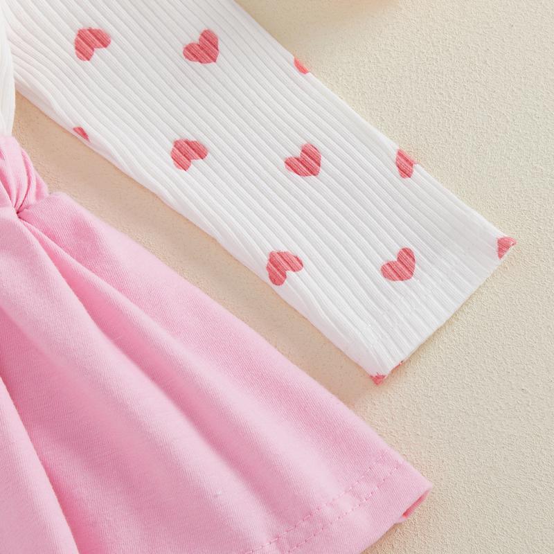 Calsunbaby Valentine Baby Girl Outfit Heart Print Ribbed Long Sleeve Newborn Valentines day Romper Dress Headband Set