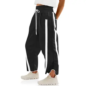 Womens Baggy Wide Leg Pants 2026 Lightweight Drawstring Contrast Color Elastic Waisted Y2K Track Pants with Pockets