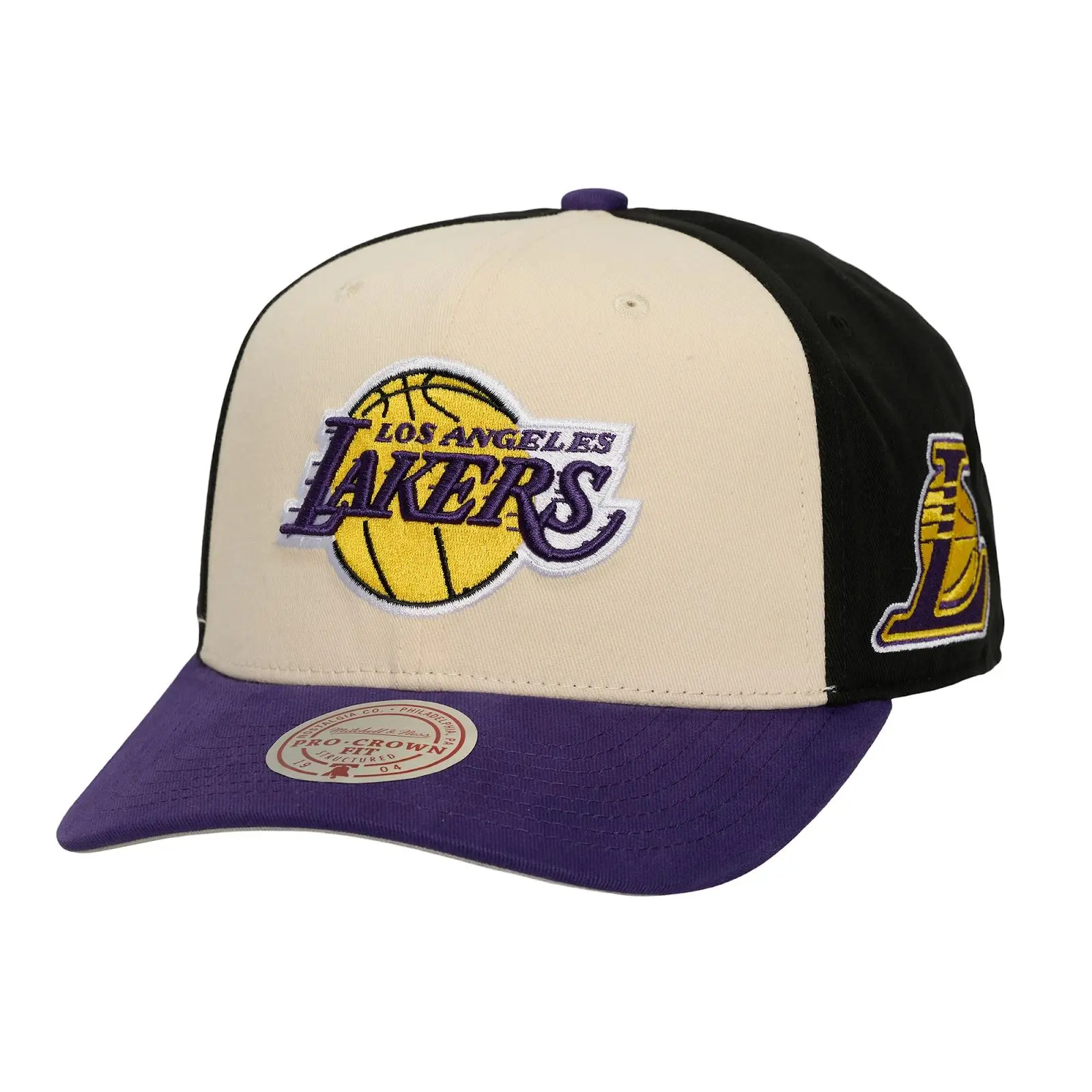 Los Angeles Lakers Unisex Cream Brushed-Off Pro Crown Snapback Hat, Casual Cotton Graphic Design, Regular Fit