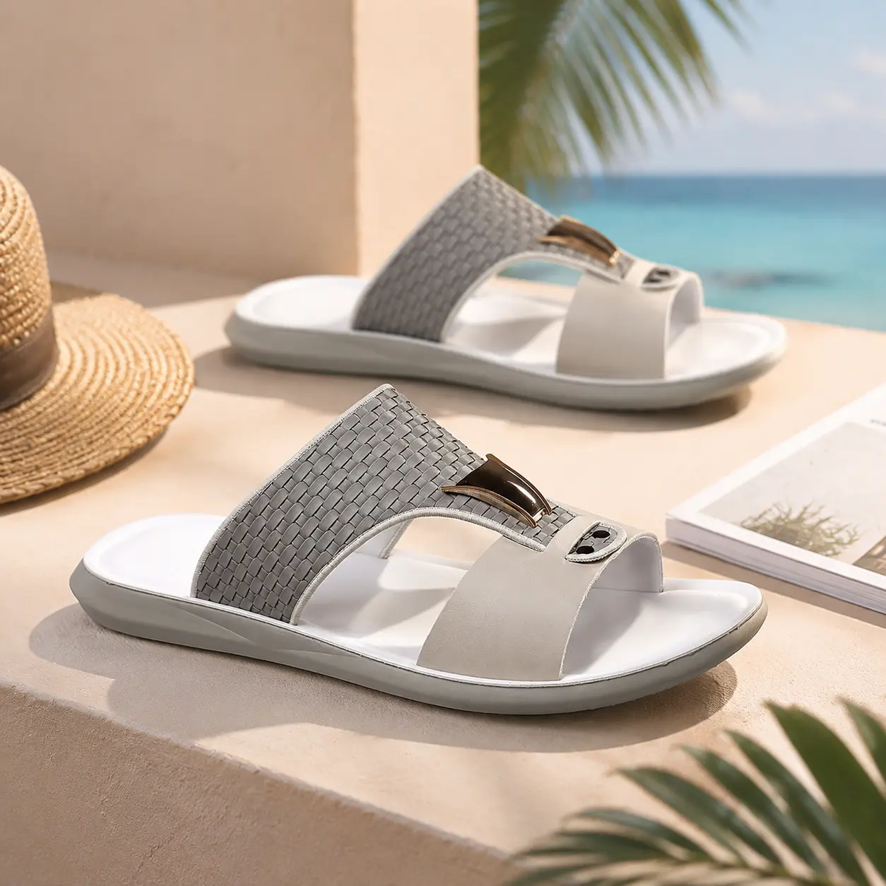 Men's Woven Slides, Minimalist Strappy Sandals with Breathable Cushioned Sole, Casual Anti-Slip Footwear for Summer Walking, Footwear Sandal, Strapy Sandals