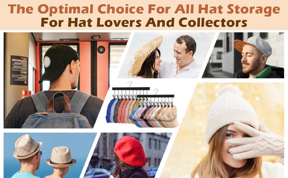 2 Pack Wooden Hat Organizer with 12 Stainless Steel Clips Holds Baseball Basketball Golf Caps Jeans & Yoga Pants Fits All Cap Sizes Black hanger