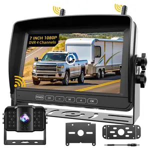 Wireless Backup Camera with 7" 1080p Monitor, RV Backup Camera for Furrion Pre-Wired, Recording 4-Channel Split Screen, IR Night Vision, IP69 Wide Angle, Back up Camera Systems for Truck Trailer