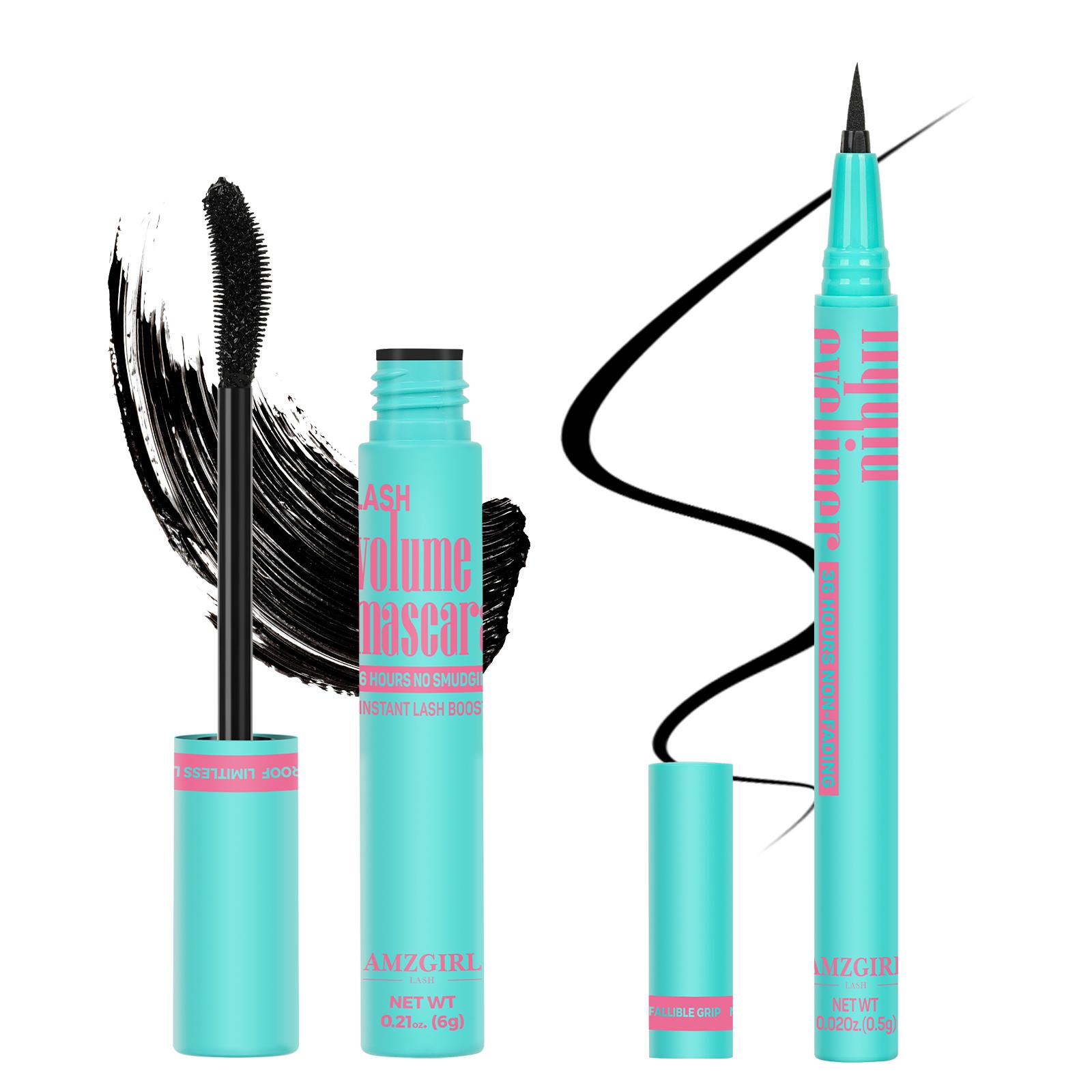 Amzgirl Makeup Fanning Voluming Mascara Waterproof 36Hours No Smudging (6g)+Eyeliner Long Lasting Waterproof Eye Makeup Cosmetic Eyebrow Pencils mascara volume and length mascara mascaras