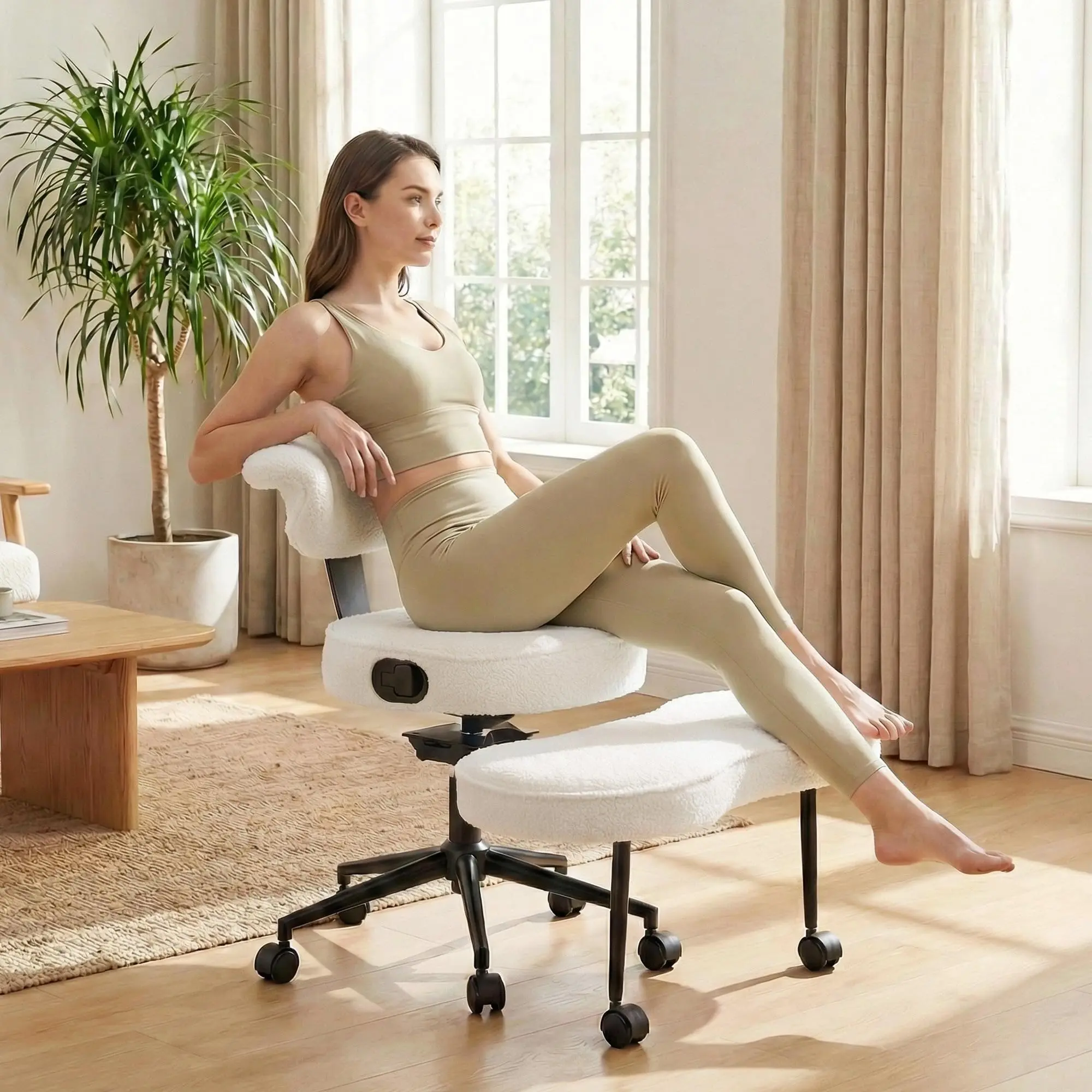 Garvee Ergonomic Cross Legged Office Chair with 360° Swivel and Wheels, Strong Lumbar Support, Adjustable Height Kneeling Desk Chair, Ideal for ADHD, Yoga, and Meditation, Wide Criss Cross Design for Home Use
