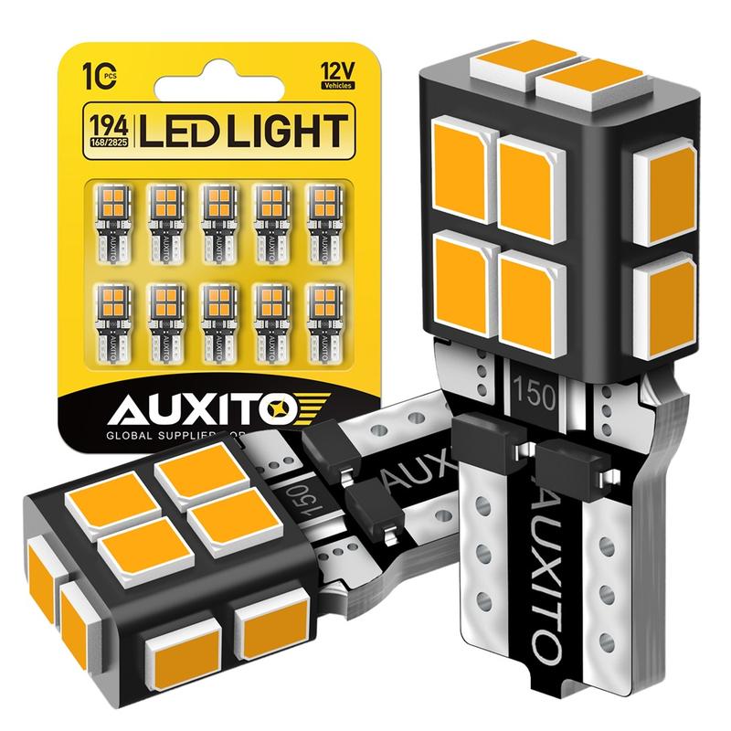 AUXITO 194 LED Bulb 6000K White 168 2825 W5W T10 Wedge 14-SMD Interior Car Bulbs Replacement for Dome Map Door Courtesy Trunk Parking License Plate Lights, 10 PCS