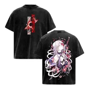 Acheron: Honkai Star Rail Washed Oversized Tee – Dual-Sided Game-Inspired Print, Heavy Cotton Vintage Streetwear with Blade-Lit Vibe Menswear Top