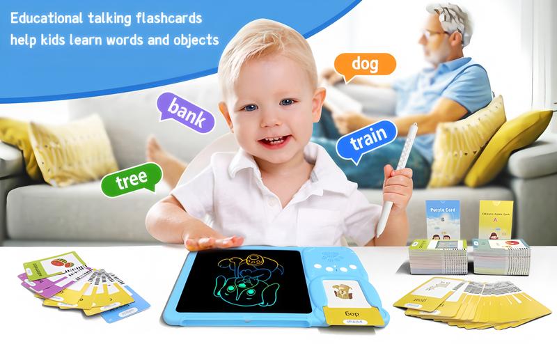 KIDGENIUS 3-in-1 LCD Writing Tablet with Quick Erase Button & 510 Vocabulary Cards for English & Spanish Learning - Ideal Home Tutor & Gift