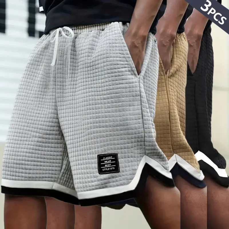Men’s quick-dry breathable drawstring elastic-waist athletic shorts, suitable for gym workouts, running, and basketball; breathable summer men’s bottoms; regular-fit casual comfortable pocketed shorts; men’s everyday bottoms;  Waffle Knit Men's