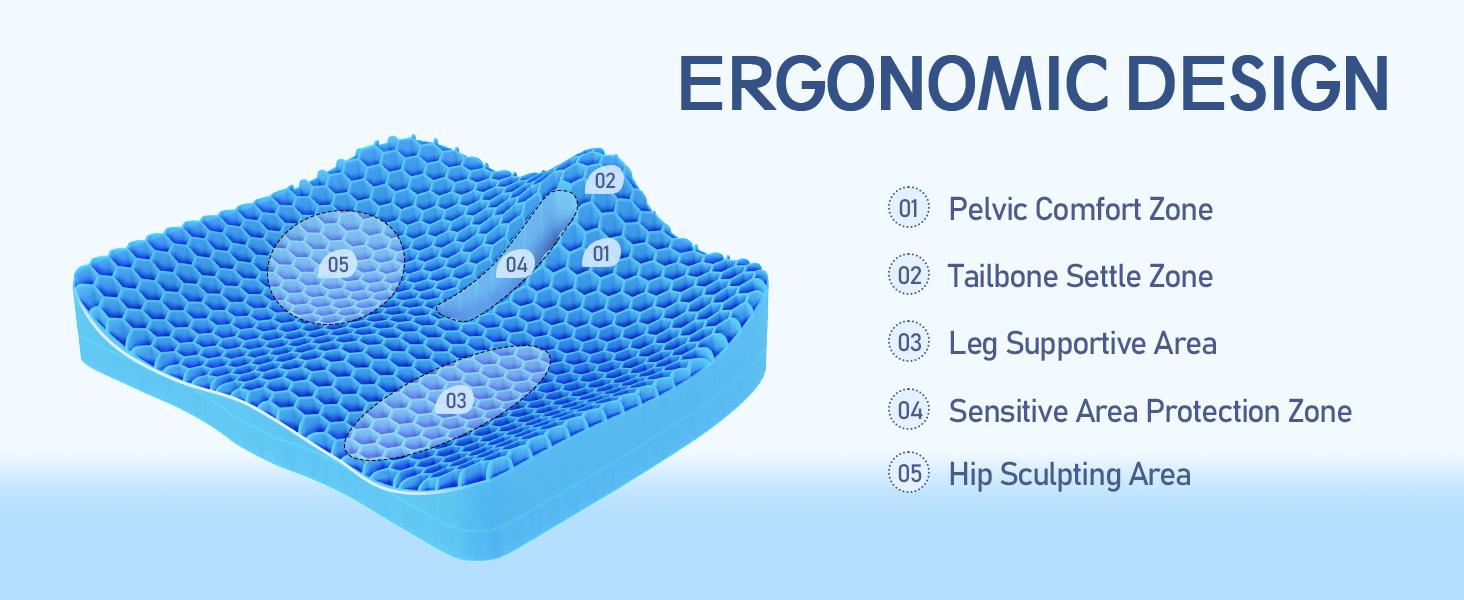 Benazcap Gel Seat Cushion - Large Double Thick Ergonomic Cushion for Pressure Relief & Coccyx Pain Relief - 3D Honeycomb Design - Premium TPE Material - Soft & Breathable - Waterproof - Ideal for Office & Outdoor Use - Computer Chair