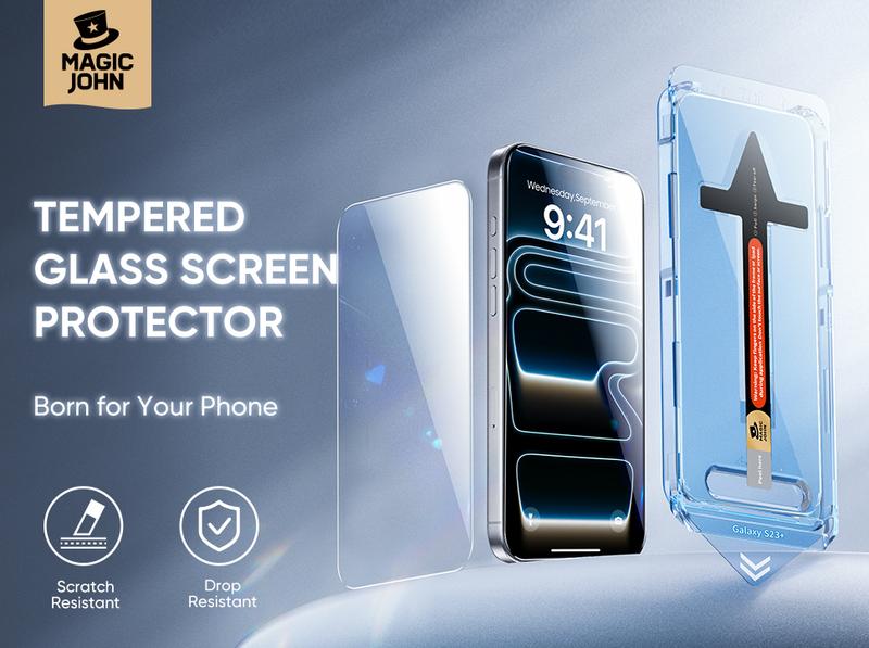 MAGIC JOHN 2-Pack Screen Protector for iPhone, Samsung, and Google–Crystal Clear, Scratch-Resistant, Ultra-Smooth Touch, Privacy Protection, Circular Polarized Eye Protection, Easy Installation