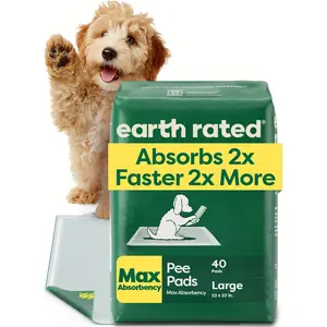 Earth Rated Puppy Pads, Max Absorbency Pee Pads for Dogs, Absorbs 2X Faster & 2X More, Leak Prevention, Potty Training, Fragrance-Free, Unscented, Regular [L], 22” x 23”, 40 Count