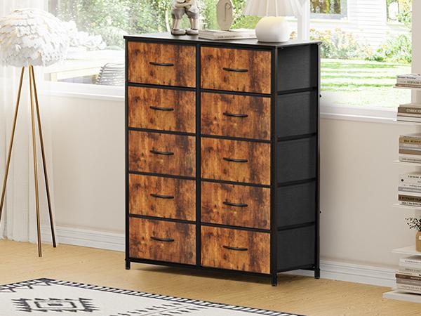 Sweet Furniture S - Tall Fabric Storage Tower Dresser with 10 Drawers and Wood Top for Bedroom Sweet Furniture S - Tall Fabric Storage Tower Dresser with 10 Drawers and Wood Top for Bedroom