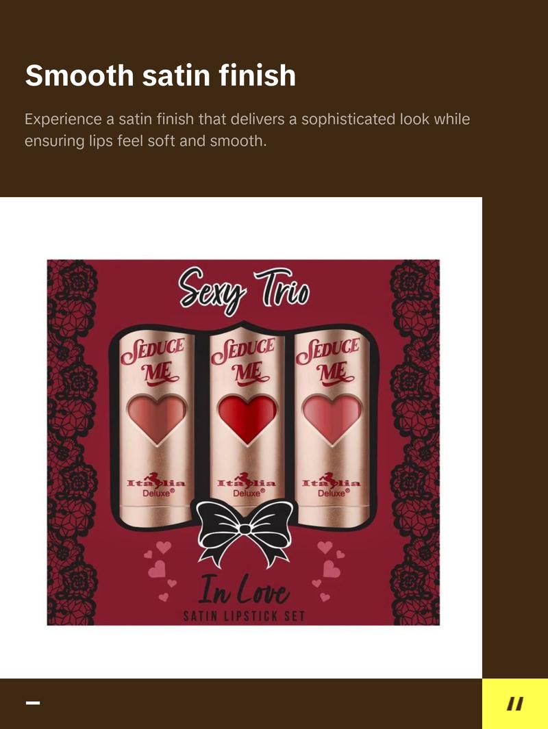 Italia Deluxe Sexy Trio Satin Lipstick Set - Silky Soft Moisturizing Lipsticks in Assorted Colors - Affordable Makeup Cosmetic