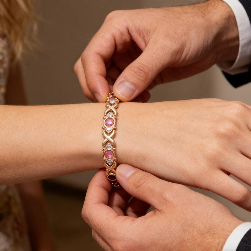 Energy magnet bracelet, eco-friendly alloy with diamonds, adjustable ladies' wristband