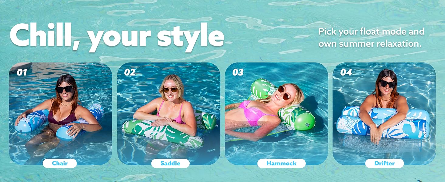 2 Packs Hammock Pool Floats Adults, 4-in-1 Multi-Purpose Inflatable Pool Floats PVC Water Hammock Lounge Floaties / Electric Air Pump Dealsforyoudays