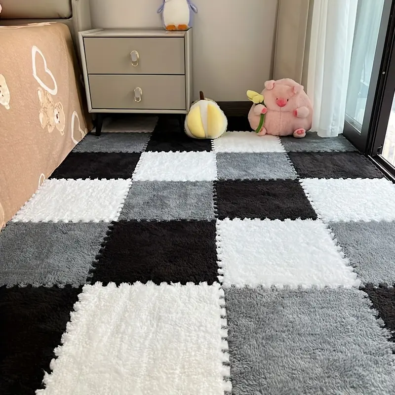 24pcs Plush EVA Foam Puzzle Floor Mat Squares - Anti-Slip Interlocking Rugs for Bedroom/Playroom Safe Zone Setup, Jigsaw Edges