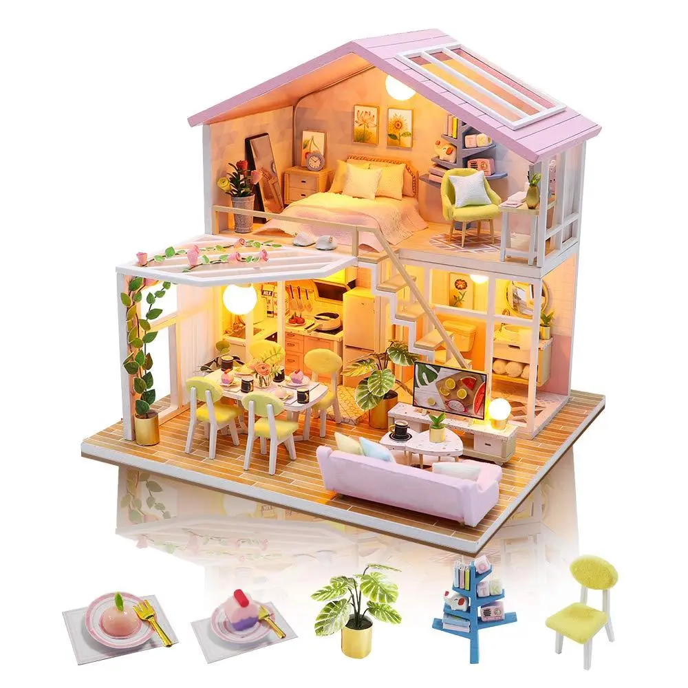 DIY Miniature Dollhouse Wooden Kit with Furniture and Music, 1:24 Scale Model House Set, Play House Set, Perfect Handmade Gift for Birthdays and Christmas