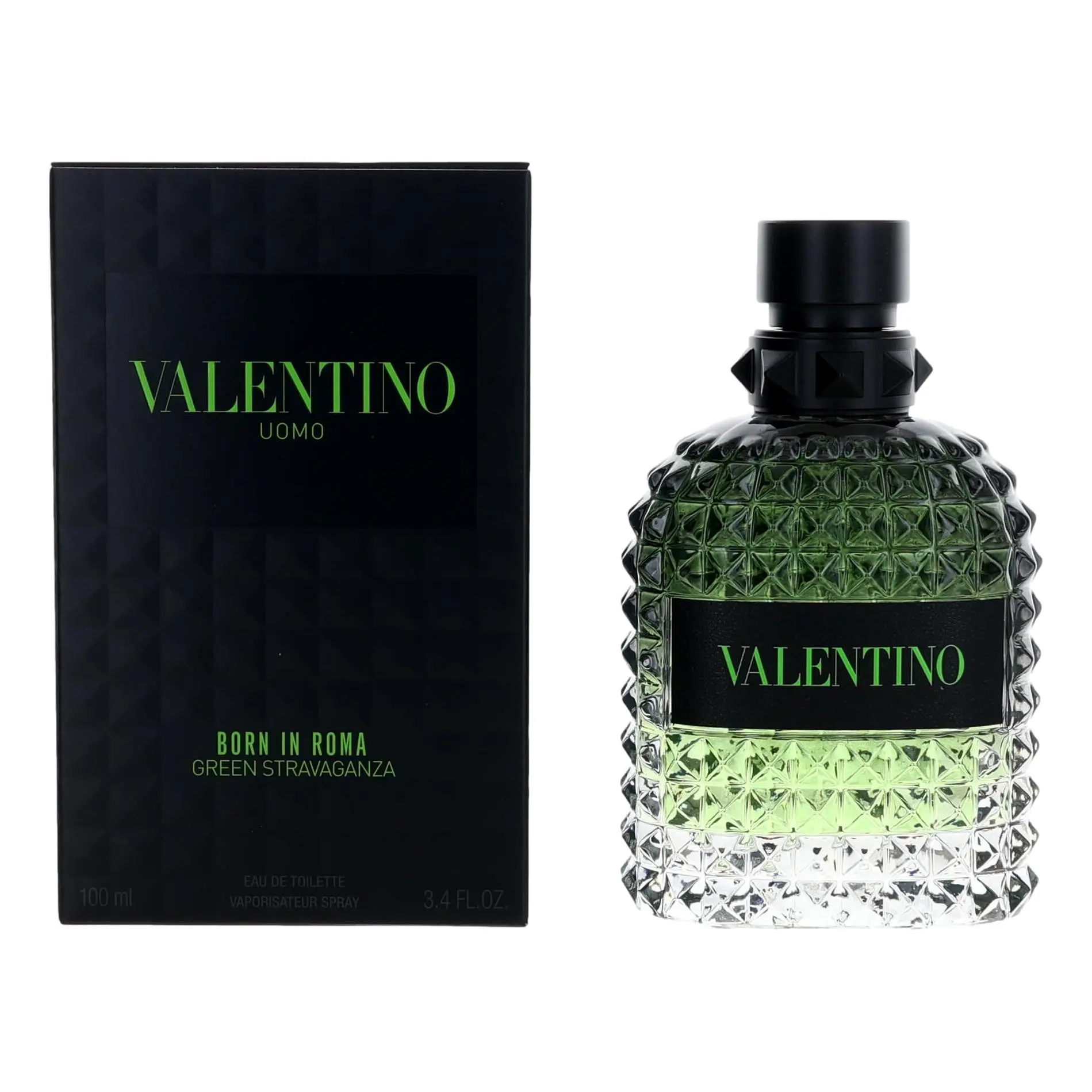 Valentino Born in Roma Green Stravaganza Men's EDT Spray, 3.4oz, Spray Bottle, Bergamot (Top), Coffee (Middle), Vetiver (Base) Notes