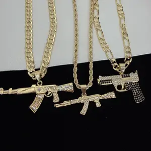 AR-Rifle Ak-47 Pistol Necklace 14k Gold Plated No Fade