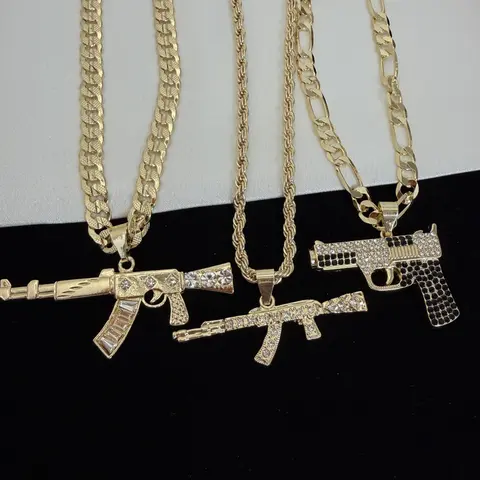 AR-Rifle Ak-47 Pistol Necklace 14k Gold Plated No Fade