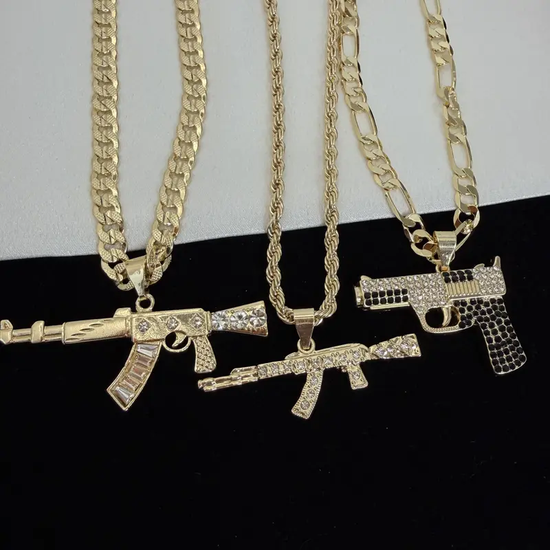 AR-Rifle Ak-47 Pistol Necklace 14k Gold Plated No Fade