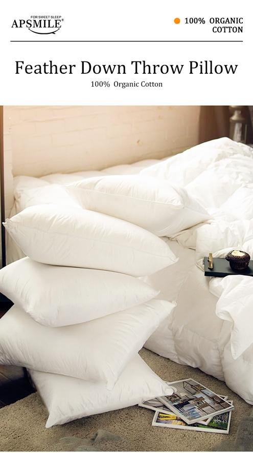 APSMILE 100% Organic Cotton Feather Down Throw Pillow Inserts Soft Decorative Square Pillows Insert