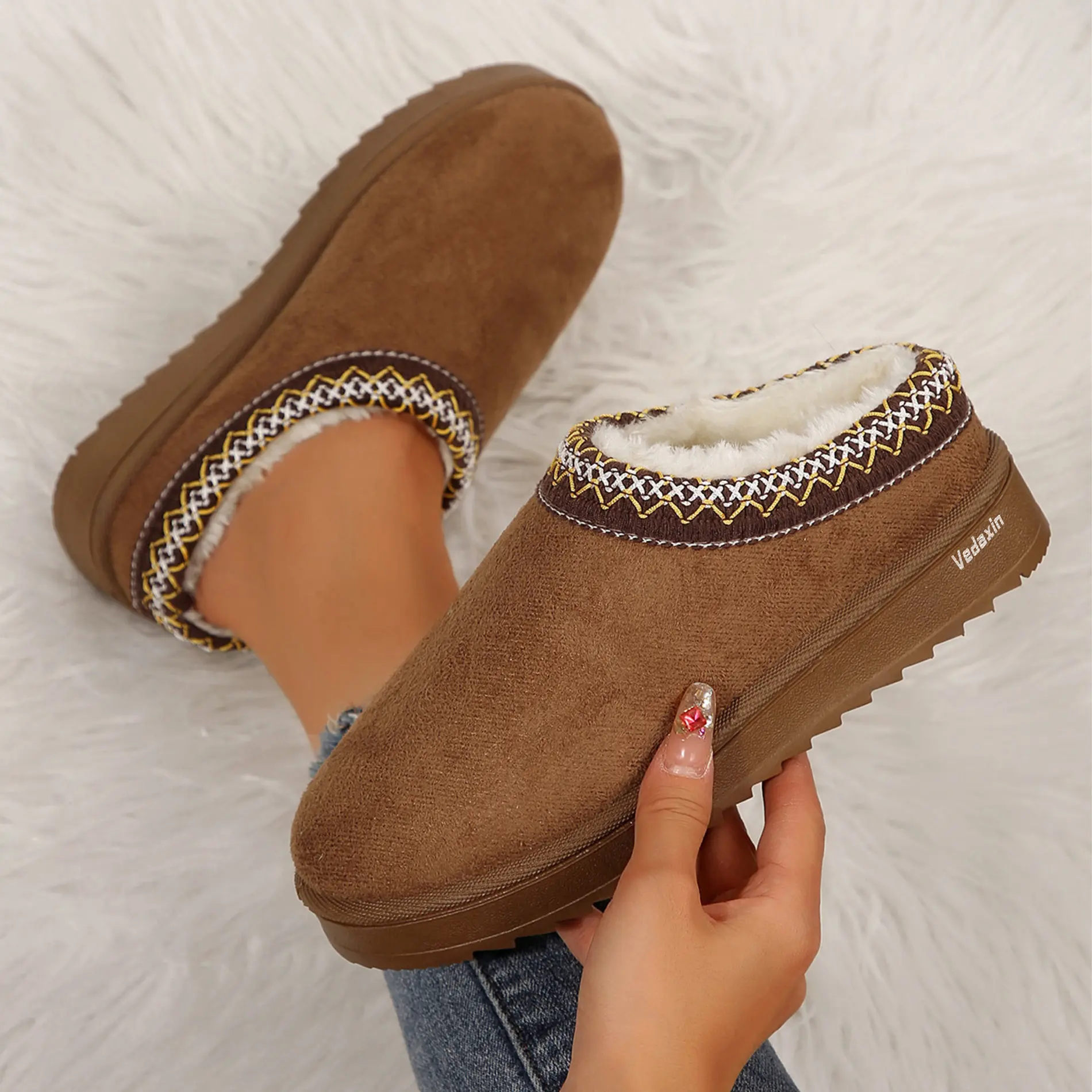 Women's Slippers Platform Mini Boots Short Ankle Boot Fleece Lined Sneakers House Slippers Anti-Slip Snow Boot For Outdoor Springfresh