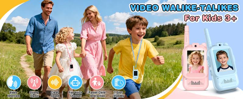 Video Walkie Talkies for Kids 2 Pack with HD Video Screen Voice Changer 1000 Feet Range Fun Toys for Indoor Play Camping Hiking Travel Christmas Birthday for Boys Girls Ages 3-12
