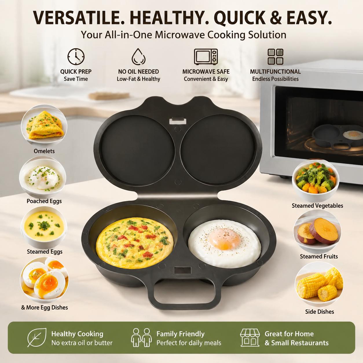 Microwave omelette maker for eggs vegetables and side dishes