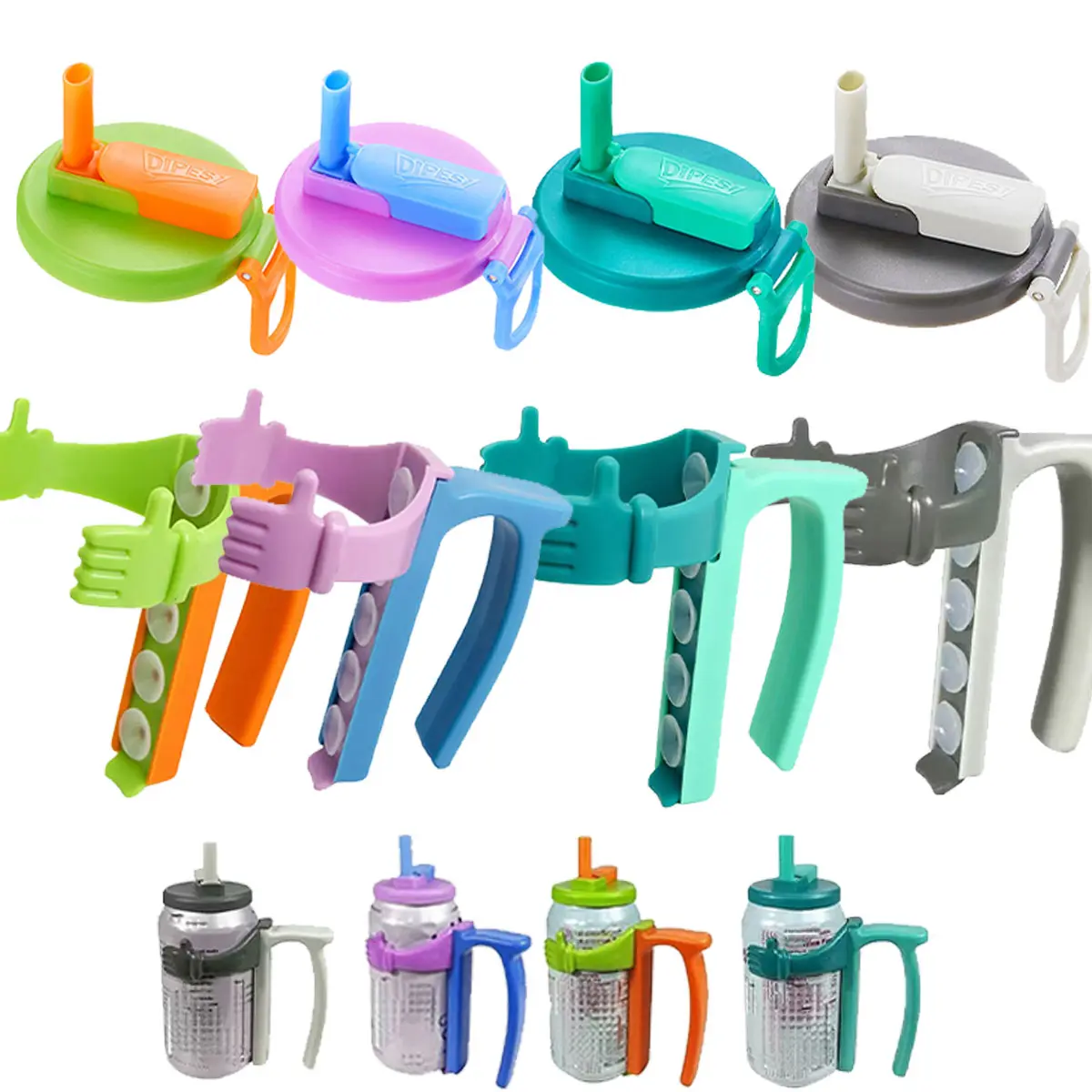 DIPESI 2pcs Reusable Soda Can Lids with Straws and Stands, BPA-Free Silicone Covers, Machine Washable Drink Can Tops for Soda, Juice & Beverages, 2 Sets