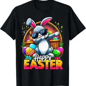 Funny Jumping Bunny Easter Tshirt for Adults Men Short Sleeve Cotton Tee Holiday Party Casual Wear Comfortable Soft Fabric Easter Bunny Themed Graphic Top