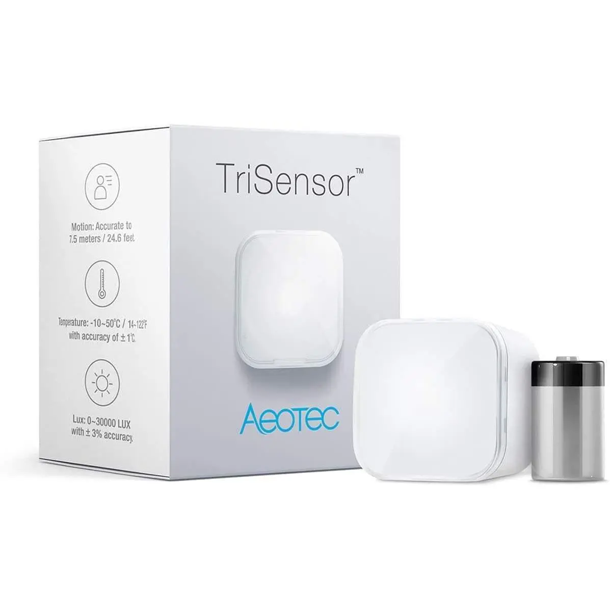 Aeotec ZWA005 TriSensor - Z-Wave Plus Gen5 Indoor Smart Motion Sensor for Adults, 5m Detection Range, Dark Motion Detection, Heating/Cooling Adjustment, Automatic Lighting Brightening, 50g Invisible Design, Wall Mount Ready, Home Shelf Integration