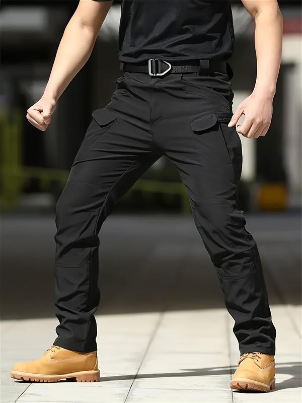 Men's Fleece-Lined Tactical Trousers Lightweight Softshell Material Multi-Pocket Design Loose-Fitting Sweatpants for Athletic Jogging & Winter Activities