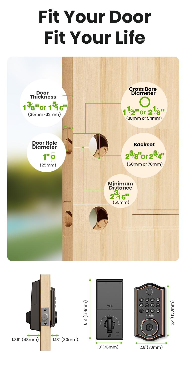 GHome Smart Fingerprint Door Lock, 4-in-1 Keyless Entry Deadbolt, App-Assisted Control, 6-Month Battery Life  KD30