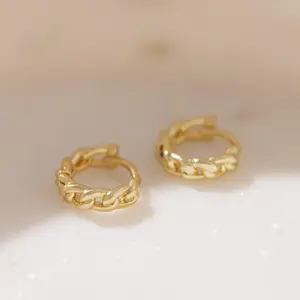 Chain Hoop Huggies- Linked Hoop Earrings For Women, Edgy Layered Look, Dainty Statement Jewelry, Lightweight Daily Wear, Modern Street Style Accessory, Stackable Chic Design, Trendy Fashion Piece, Perfect Gift For Her, Minimal Aesthetic Earrings