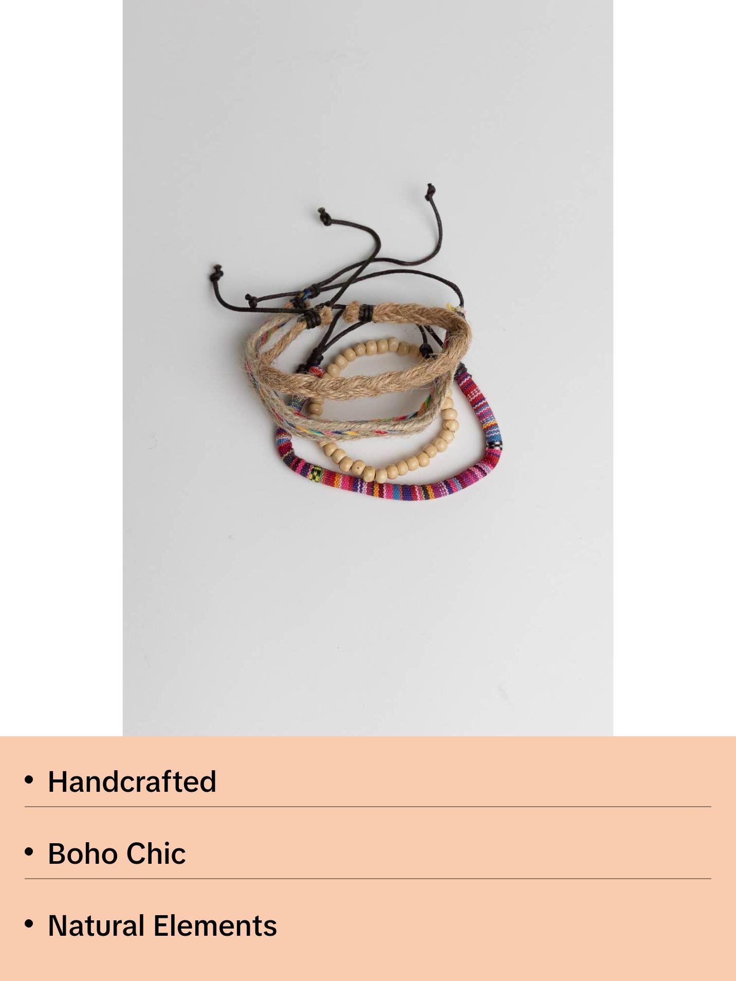 Wooden Beads and Color Hemp Braided Bracelet Set