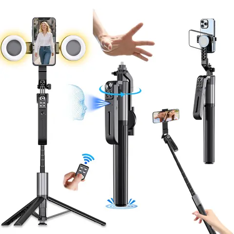 2026 New 360-Rotatable Selfie Stick Tripod - Rechargeable Smart Auto Face Tracking Holder, 74.8in Adjustable Stand, Mobile Vlogging Equipment for Live Streaming, Compatible with Cellphone, iPhone/Android, Camera, GoPro