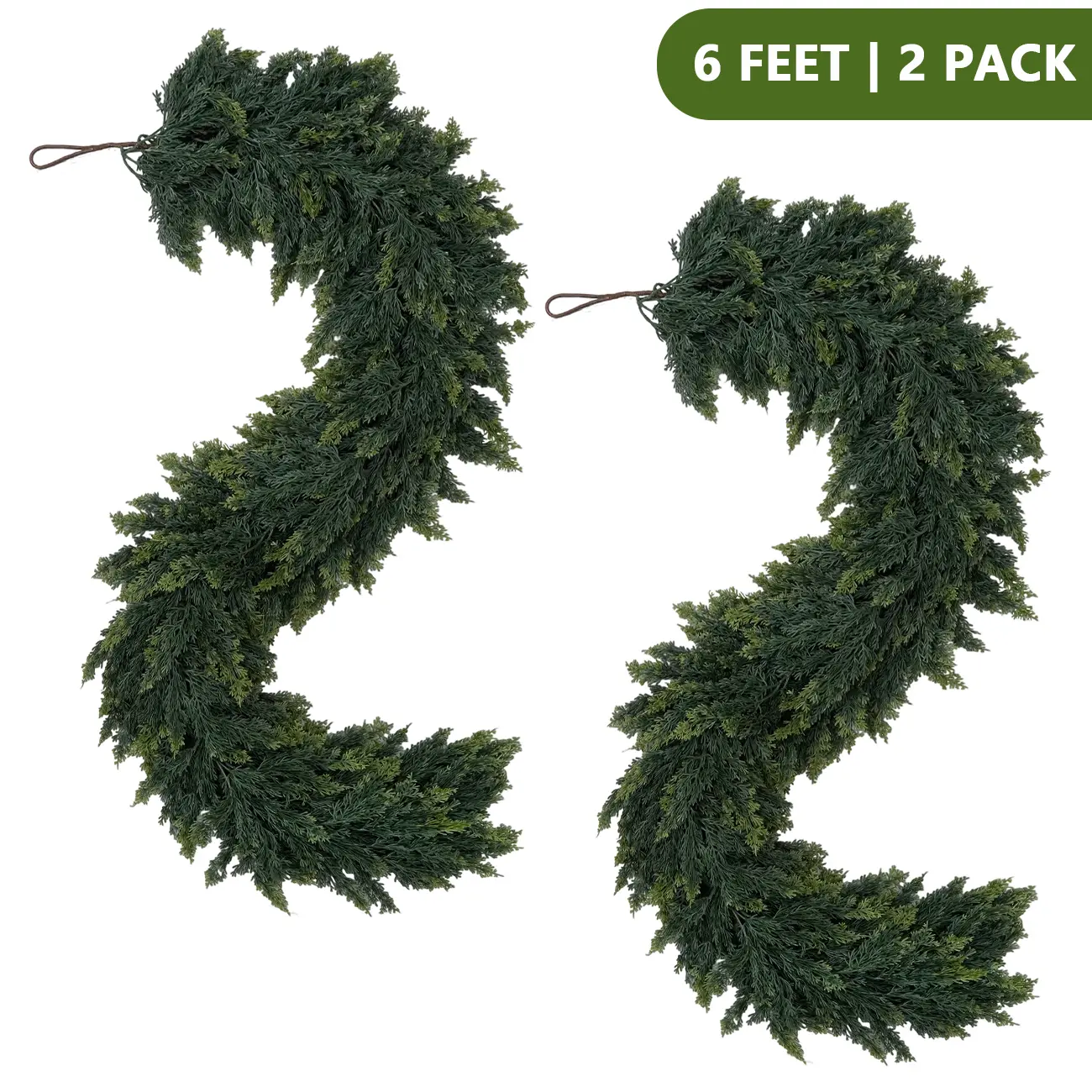6 FT 2 Pcs Artificial Cedar Garlands, Real Touch Winter Cedar Garland, Green Artificial Greenery Tassel  Garland for Table, Mantle, Wall, Indoor, Outdoor Christmas Decorations (2, 6 FT) tiktokshopbacktoschool