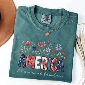 Comfort Colors 250 Years of Freedom T-Shirt, America 250th Anniversary Graphic Tee, Patriotic Floral 4th of July Shirt, 1776–2026 Independence Day Unisex Gift
